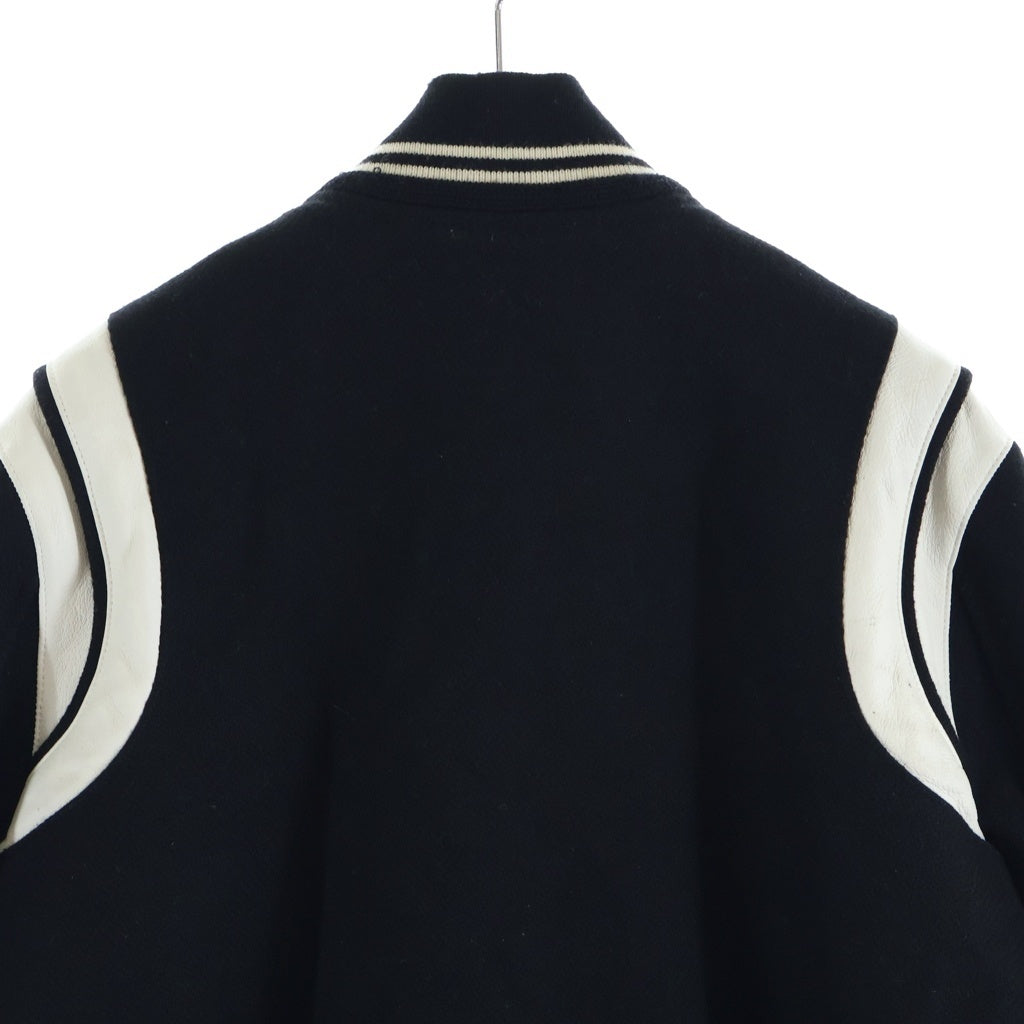 SAINT LAURENT PARIS(サンローランパリ) TEDDY JACKET テディジャケット レザートリムウールスタジアムジャンパー ブルゾン 354718 ブラック