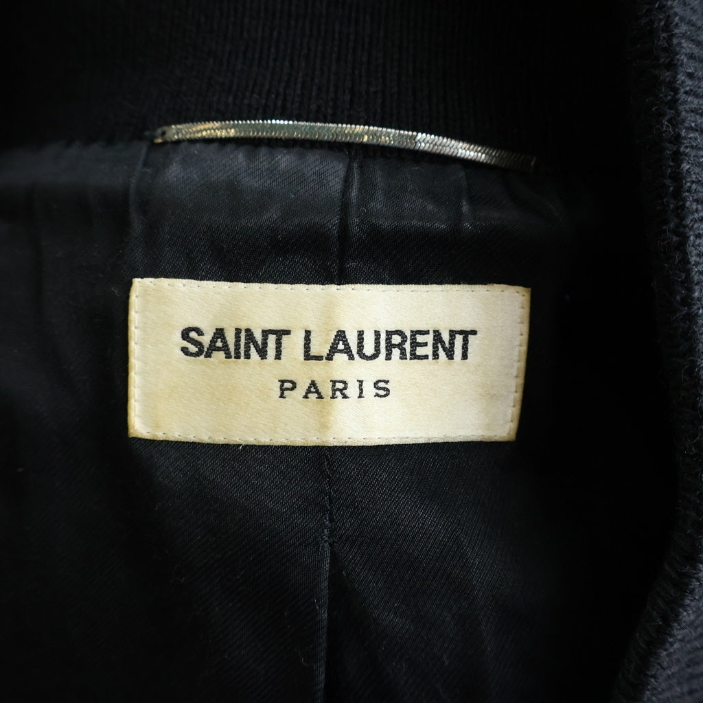 SAINT LAURENT PARIS(サンローランパリ) TEDDY JACKET テディジャケット レザートリムウールスタジアムジャンパー ブルゾン 354718 ブラック