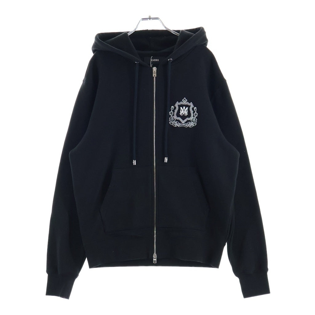 AMIRI(アミリ) MA CREST MAクレストロゴ刺繍 ジップアップフーディーパーカー ブラック AMJYHD1126
