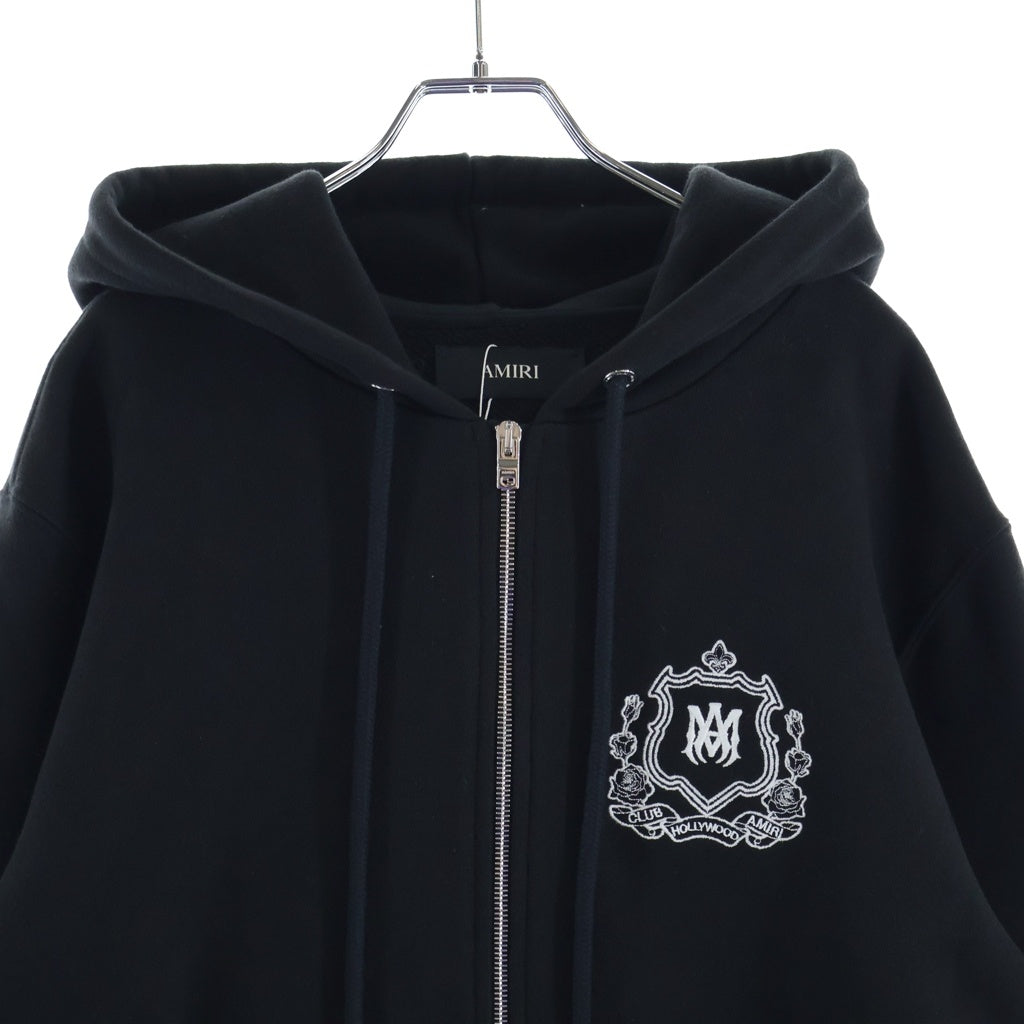 AMIRI(アミリ) MA CREST MAクレストロゴ刺繍 ジップアップフーディーパーカー ブラック AMJYHD1126