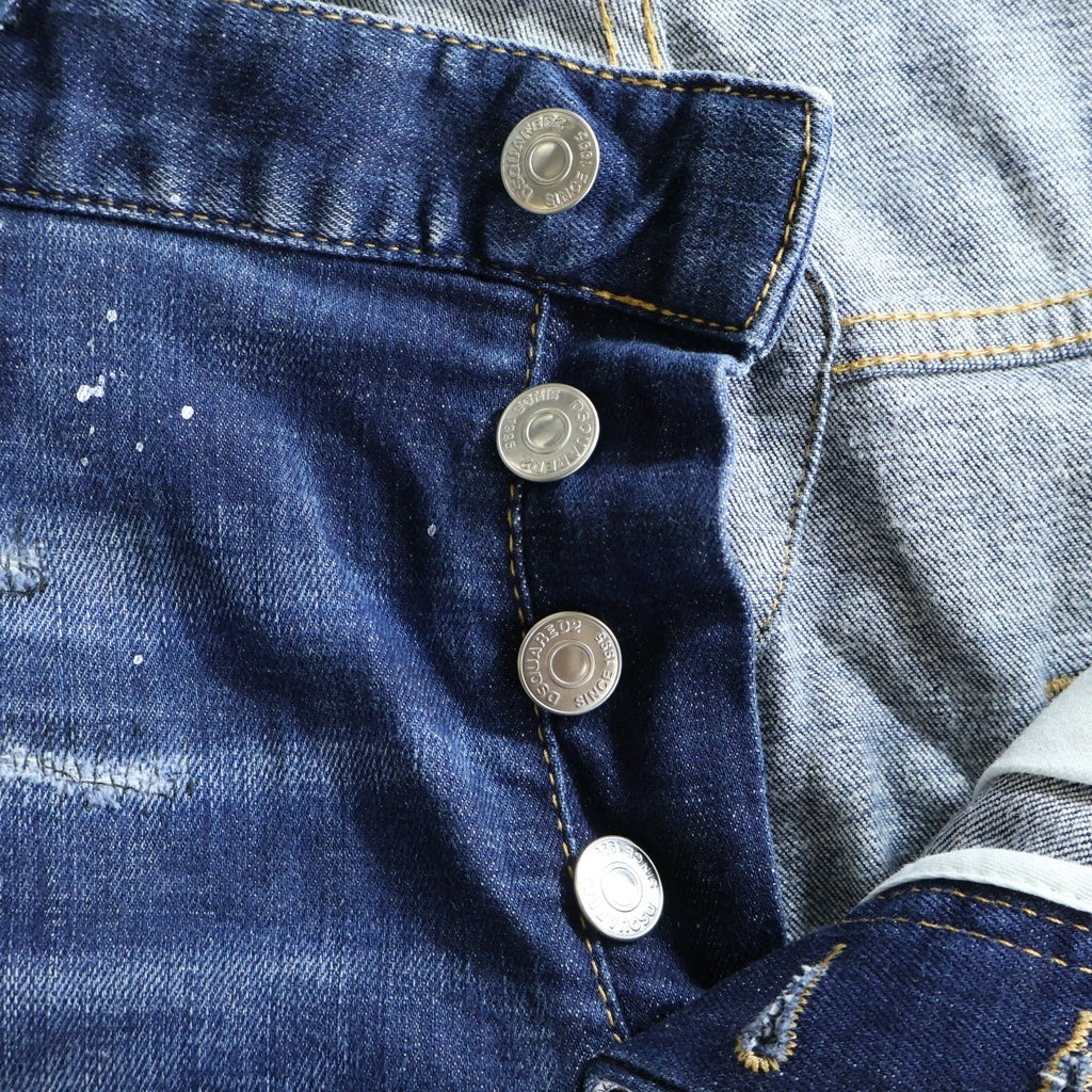 DSQUARED2(ディースクエアード) Tidy Biker Jean スキニージーンズ ペイント ダメージデニムパンツ インディゴ S71LB1369 S30342