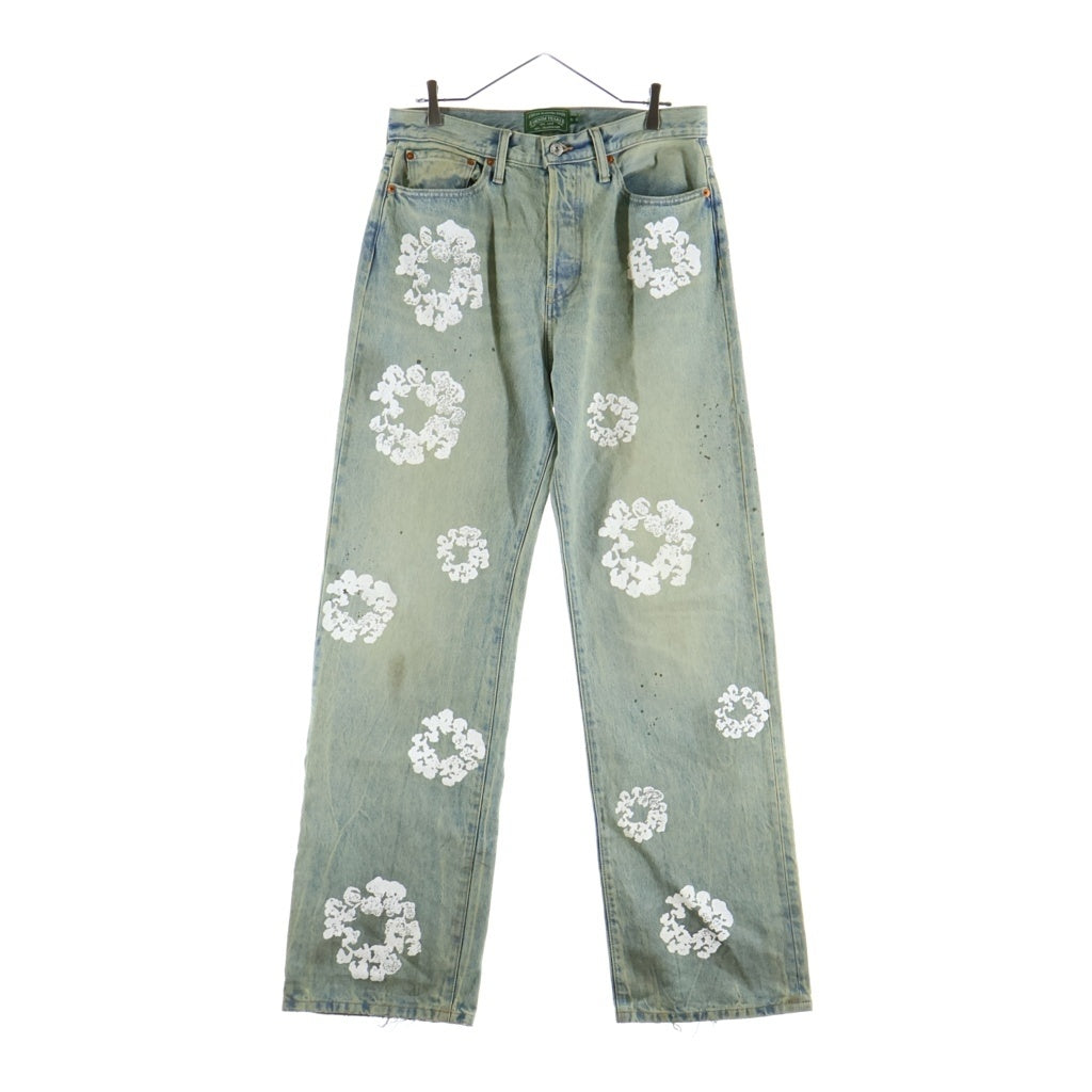DENIM TEARS(デニムティアーズ) Baggy Cotton Wreath Denim Pant Dirty Wash リース プリント デニムパンツ インディゴ