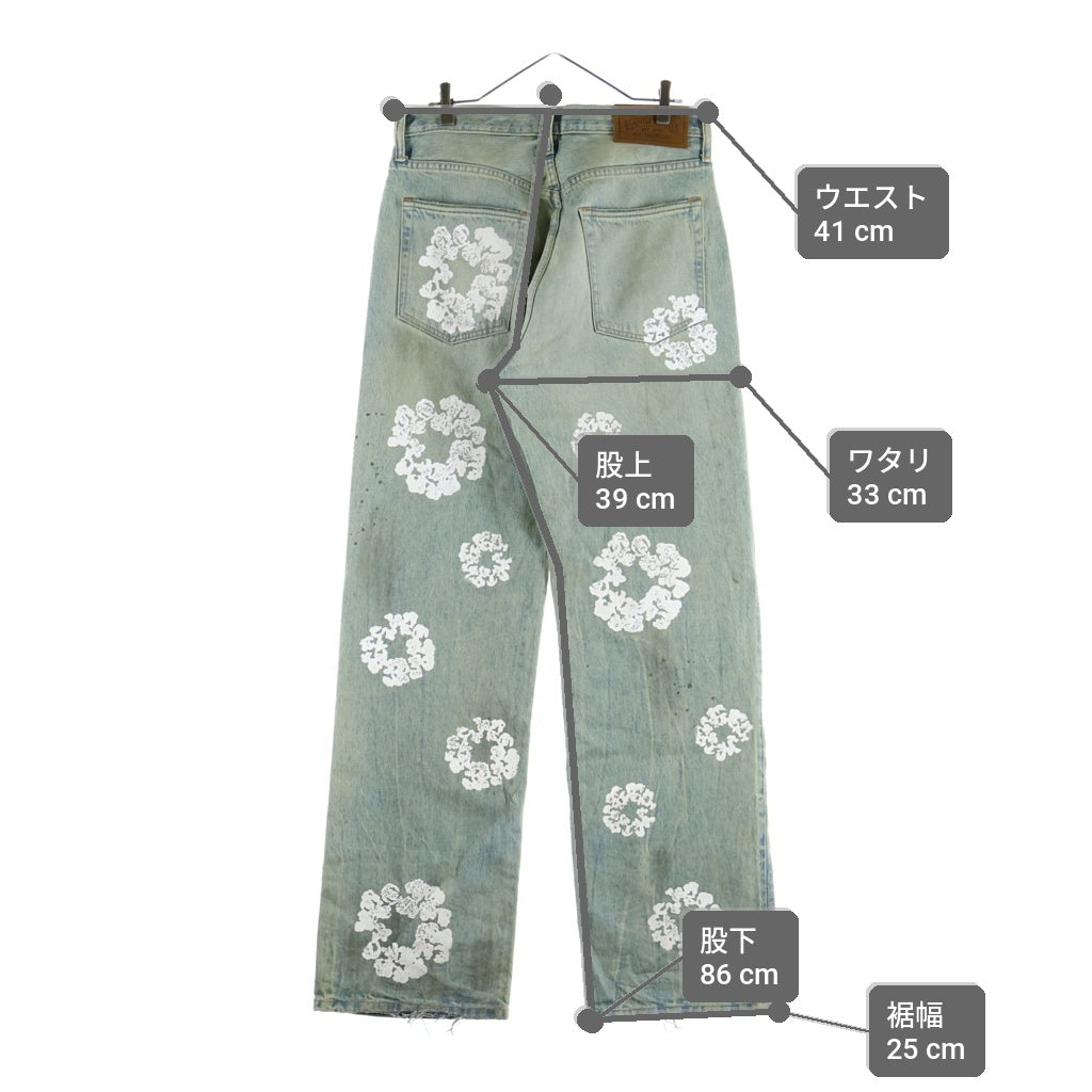 DENIM TEARS(デニムティアーズ) Baggy Cotton Wreath Denim Pant Dirty Wash リース プリント デニムパンツ インディゴ