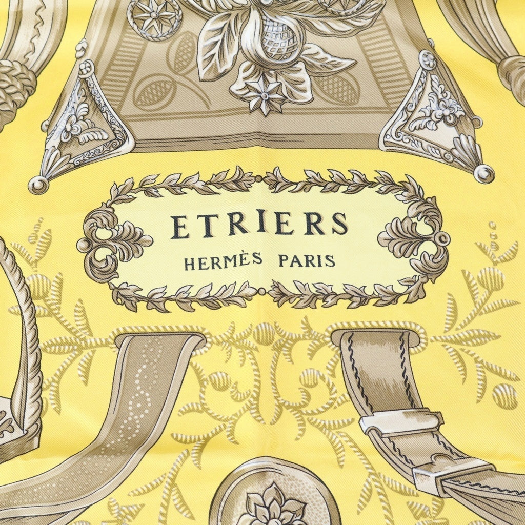 HERMES(エルメス) 馬具柄 カレ 90 シルク スカーフ イエロー レディース