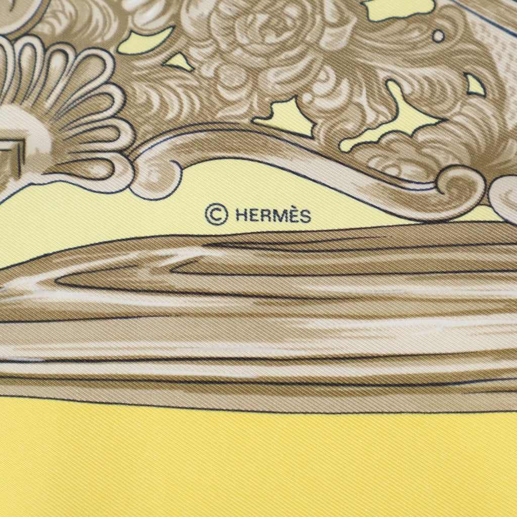 HERMES(エルメス) 馬具柄 カレ 90 シルク スカーフ イエロー レディース