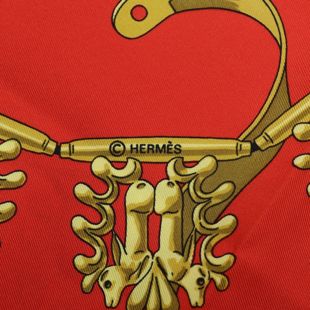 HERMES(エルメス) LES CAVALIERS DOR 黄金の騎士 カレ90 シルク スカーフ レッド レディース