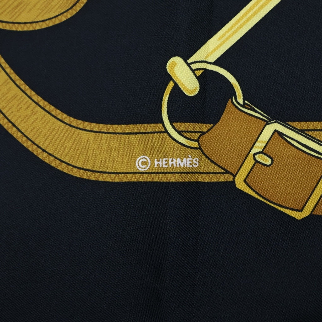 HERMES(エルメス) カレ90 エプロンドール 大判 シルク スカーフ ブラック レディース