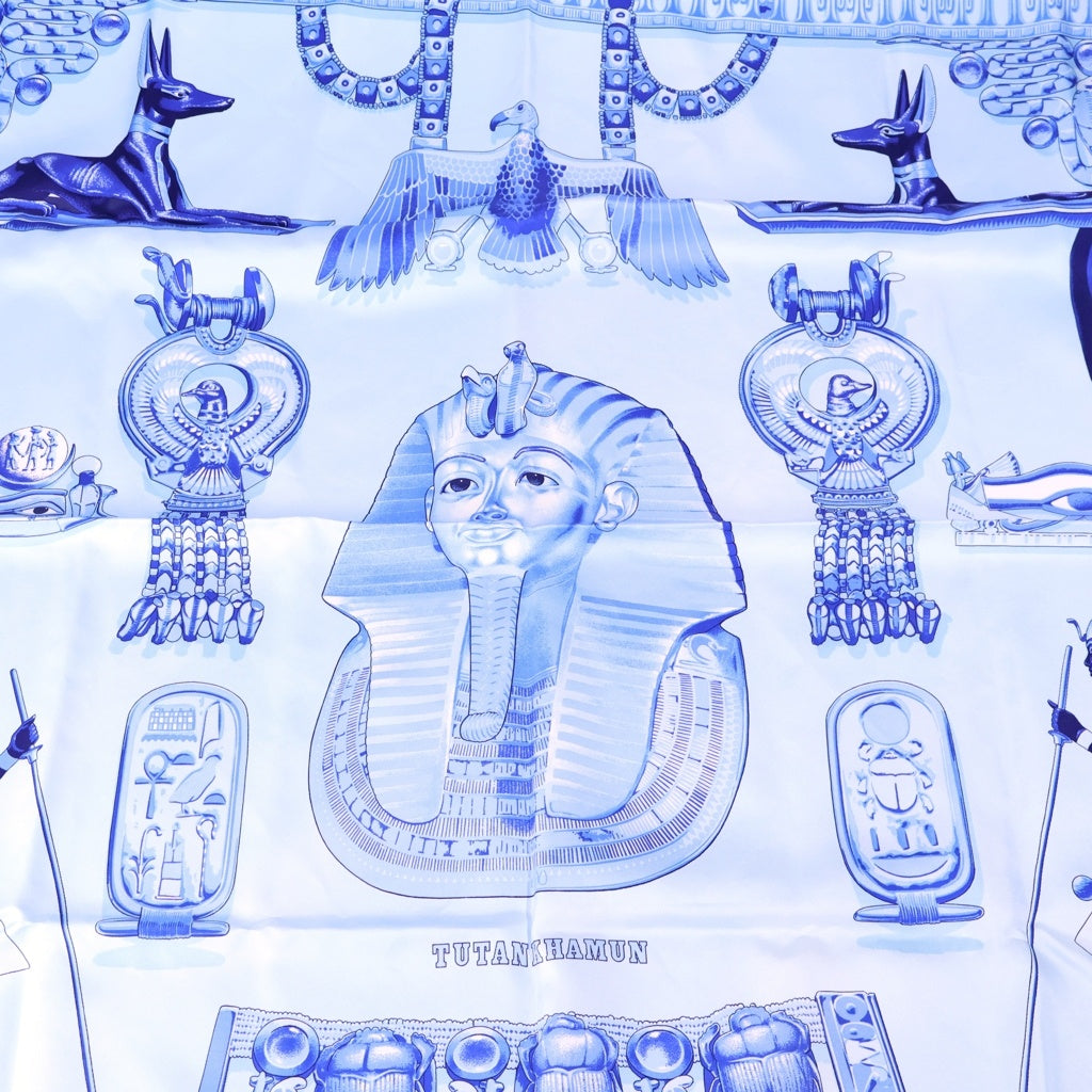 HERMES(エルメス) カレ90 TUTANKHAMUN ツタンカーメン シルク スカーフ ブルー レディース