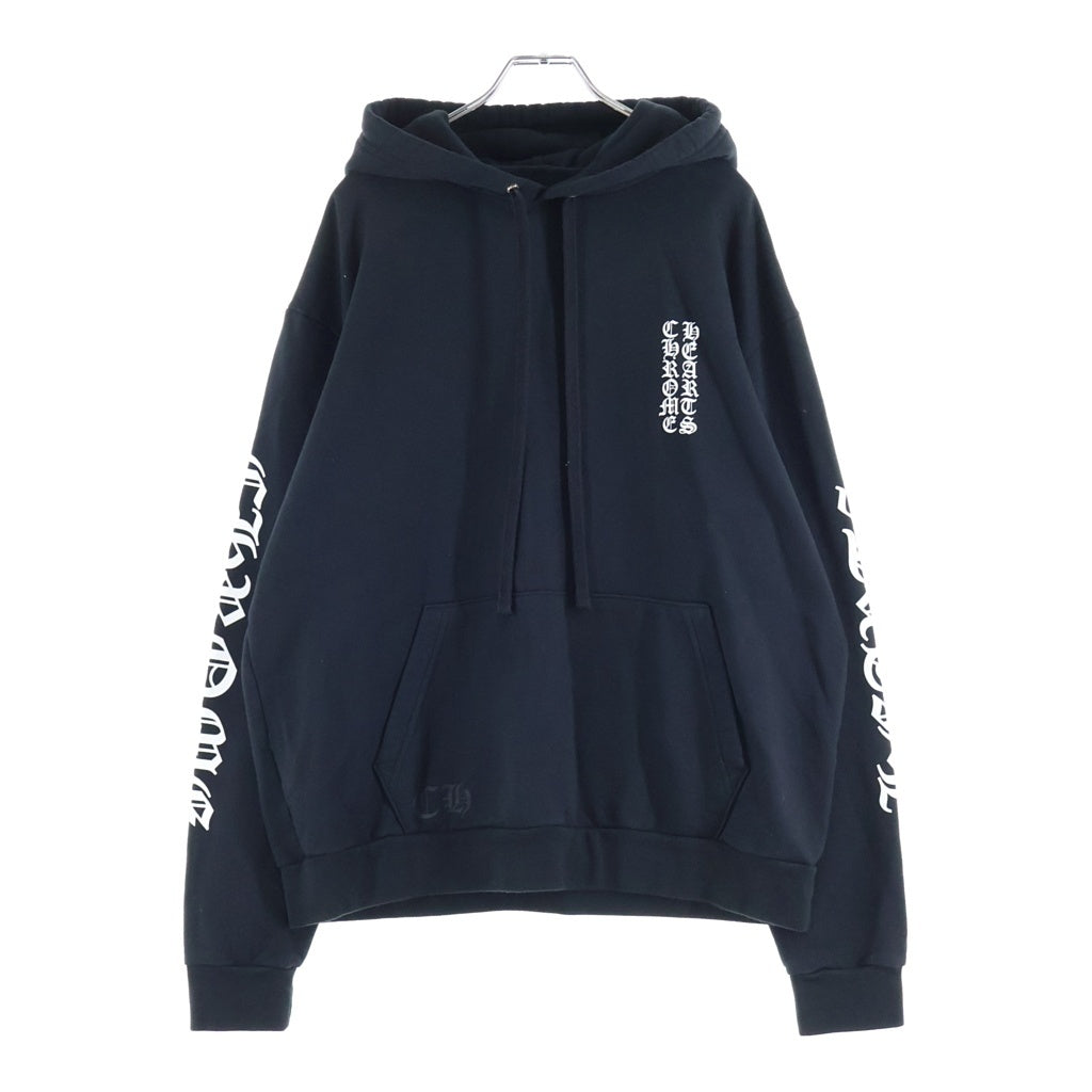 CHROME HEARTS(クロムハーツ) VERTICAL LOGO HOODIE バーティカルロゴ アームロゴプリント スウェット プルオーバーパーカー ブラック
