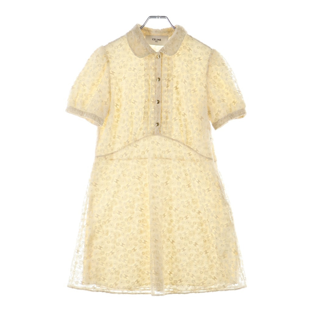 CELINE(セリーヌ) Embroidered Babydoll Mini Dress in Tulle トリオンフ ポリエステル フローラル ベビードール ワンピース アイボリー レディース 2R65J481W