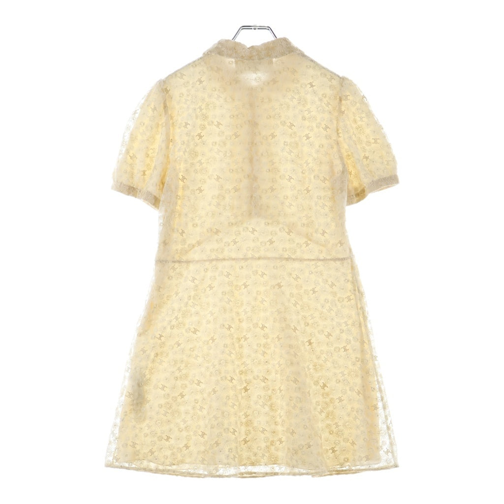 CELINE(セリーヌ) Embroidered Babydoll Mini Dress in Tulle トリオンフ ポリエステル フローラル ベビードール ワンピース アイボリー レディース 2R65J481W