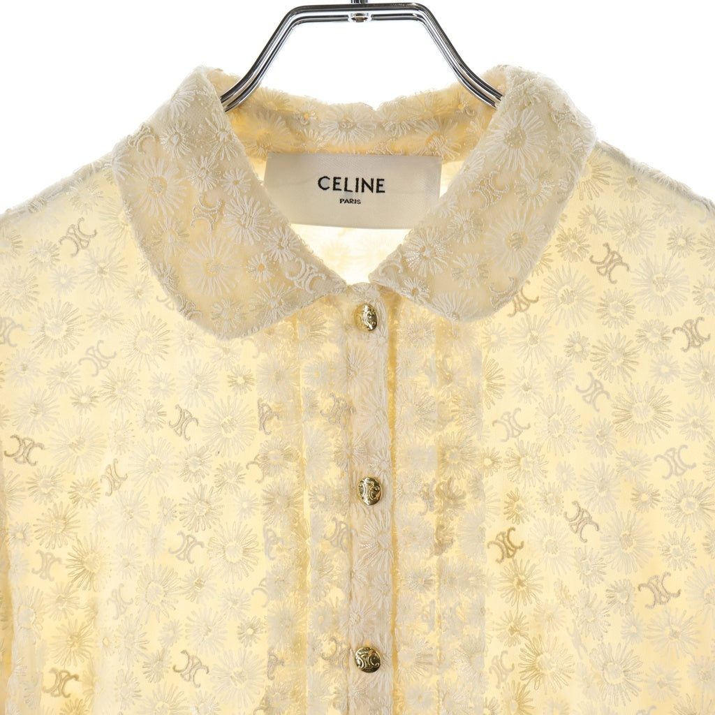 CELINE(セリーヌ) Embroidered Babydoll Mini Dress in Tulle トリオンフ ポリエステル フローラル ベビードール ワンピース アイボリー レディース 2R65J481W