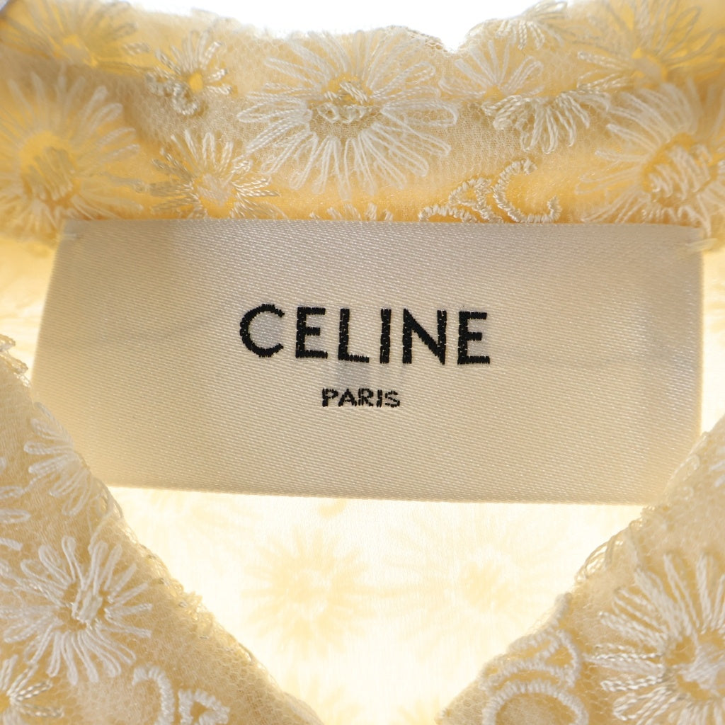 CELINE(セリーヌ) Embroidered Babydoll Mini Dress in Tulle トリオンフ ポリエステル フローラル ベビードール ワンピース アイボリー レディース 2R65J481W