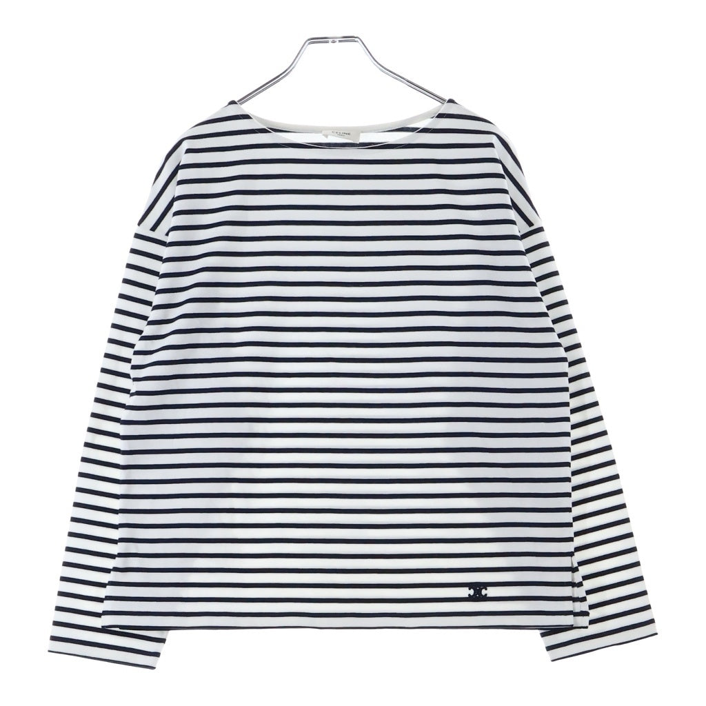 CELINE(セリーヌ) トリオンフ ボーダー スリット 長袖Tシャツ カットソー レディース ホワイト 3ZC8314P