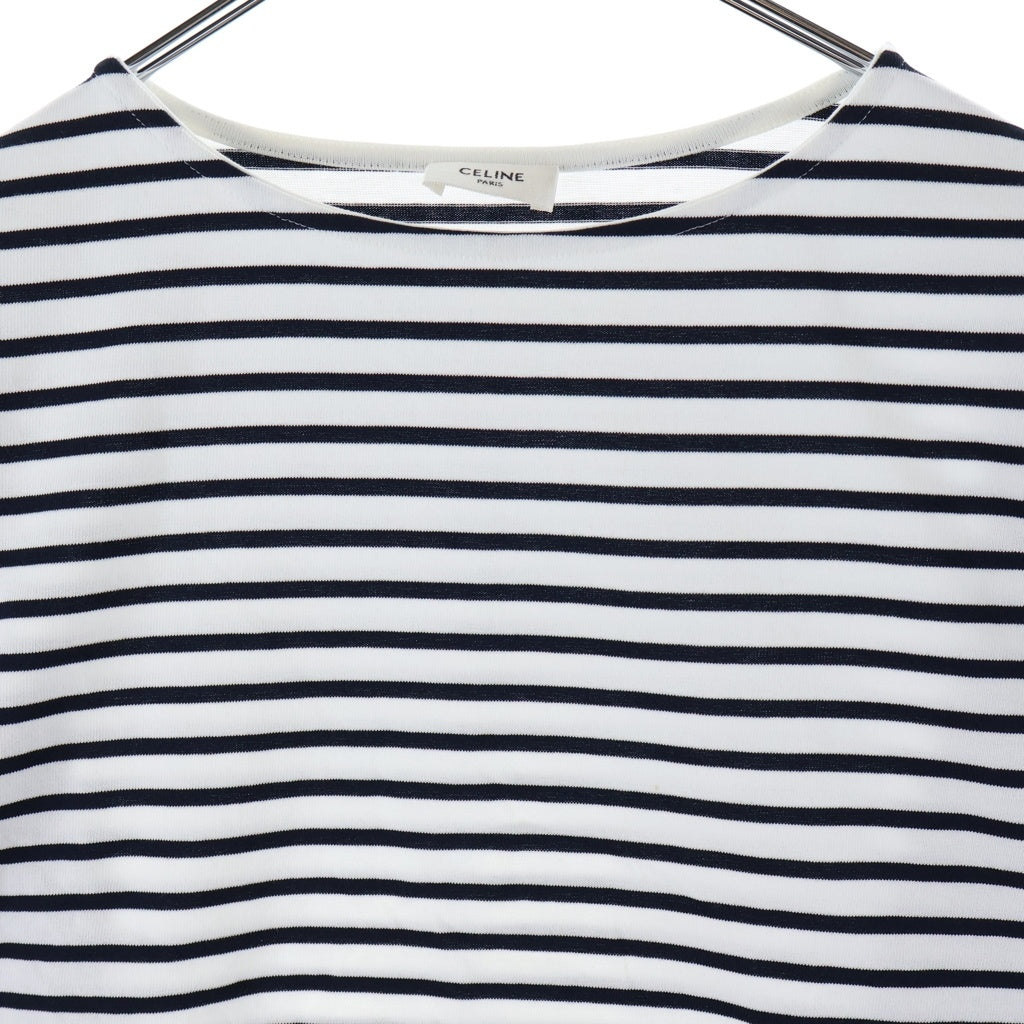 CELINE(セリーヌ) トリオンフ ボーダー スリット 長袖Tシャツ カットソー レディース ホワイト 3ZC8314P