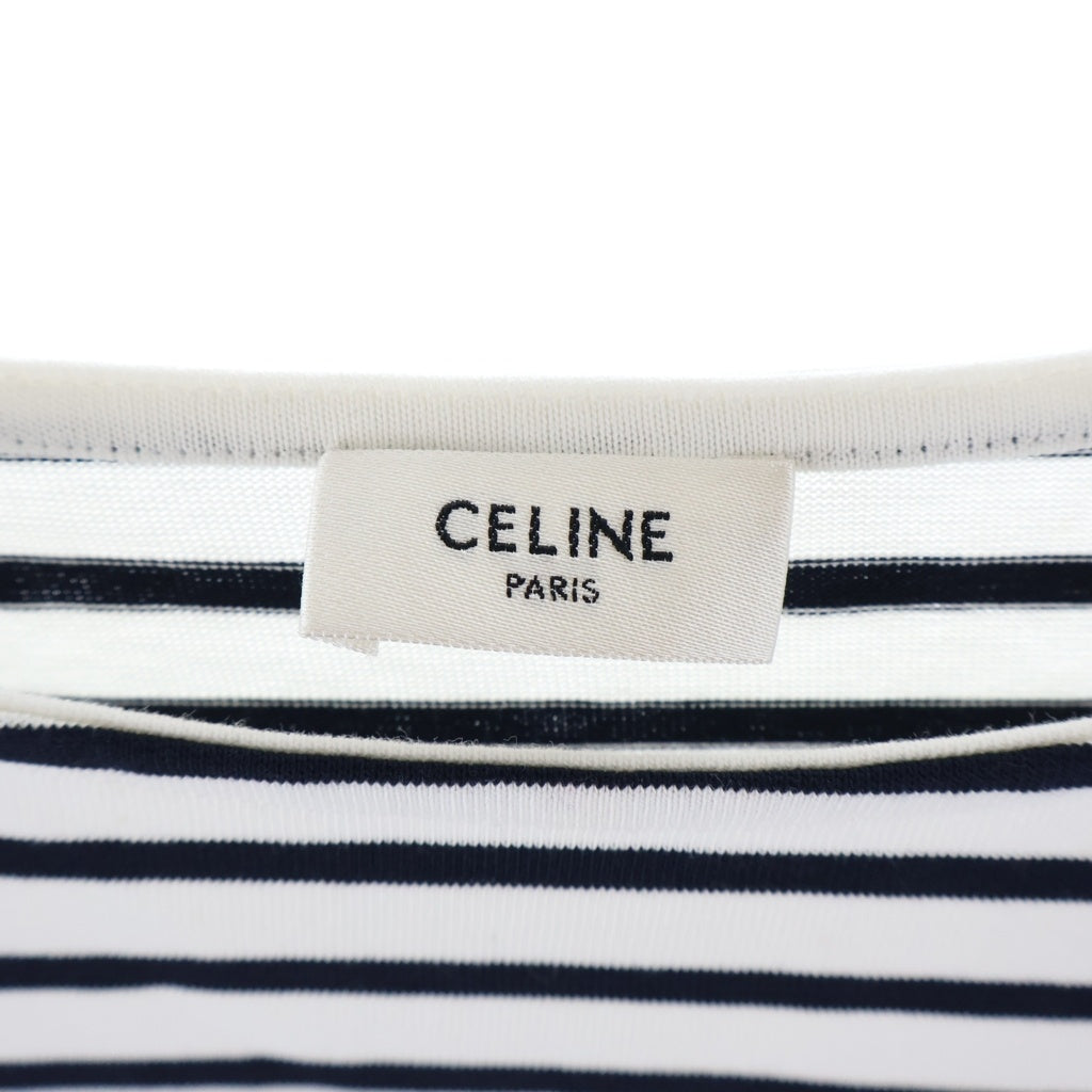 CELINE(セリーヌ) トリオンフ ボーダー スリット 長袖Tシャツ カットソー レディース ホワイト 3ZC8314P