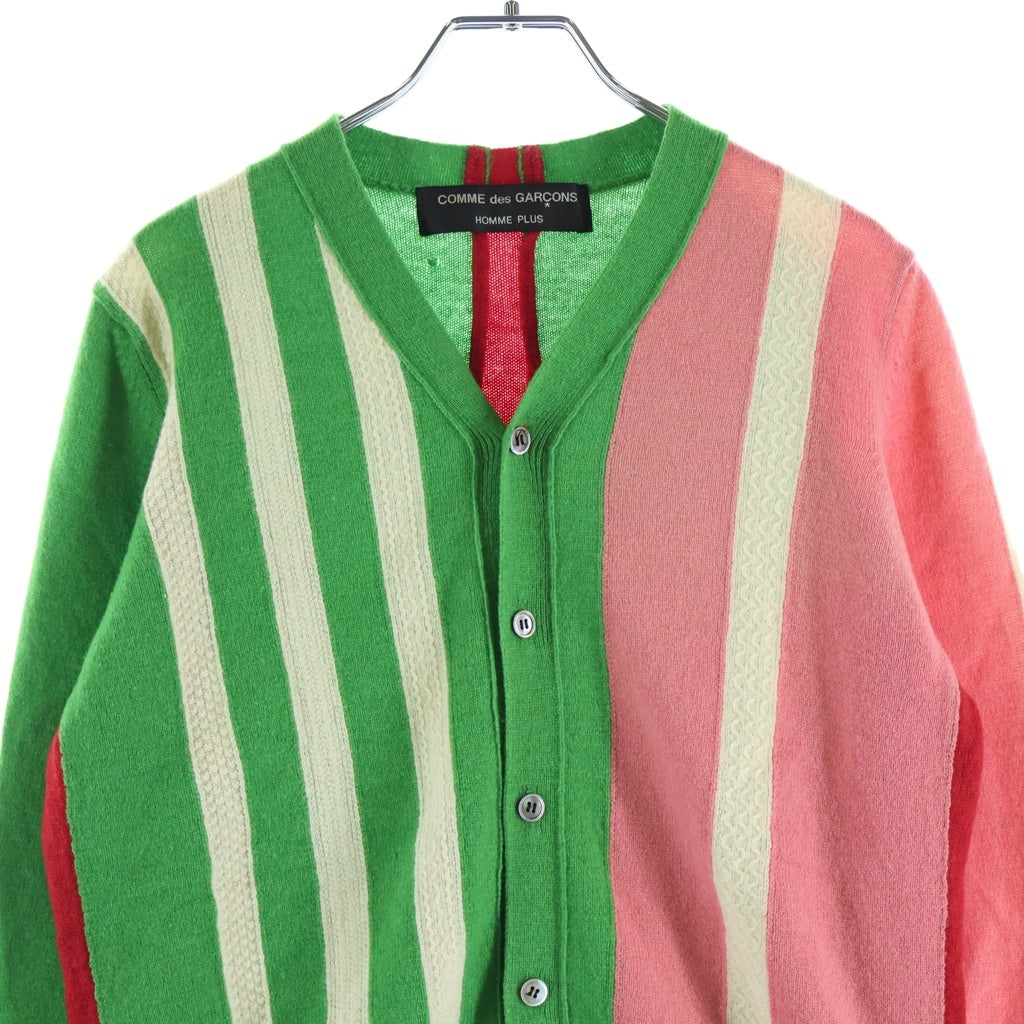 COMME des GARCONS HOMME PLUS(コムデギャルソンオムプリュス) 94AW archive ドッキングロック期 Vネックウールニットカーディガン クレイジーパターン アーカイブ グリーン/ピンク/レッド