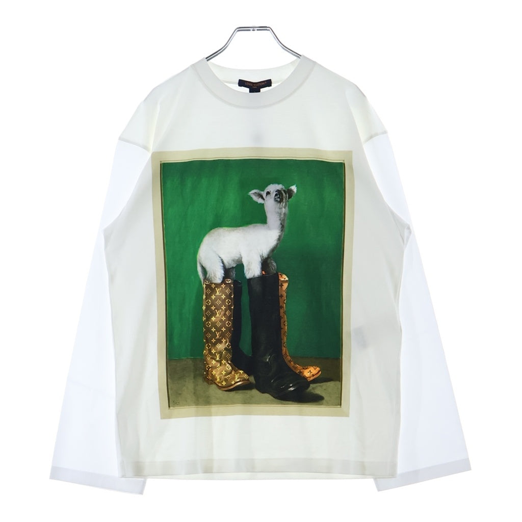 LOUIS VUITTON(ルイヴィトン) 26AW ×Nazar Long-Sleeved Top ナザール ロングスリーブトップ ヤギ プリント長袖Tシャツ レディース ホワイト 1AKXM6