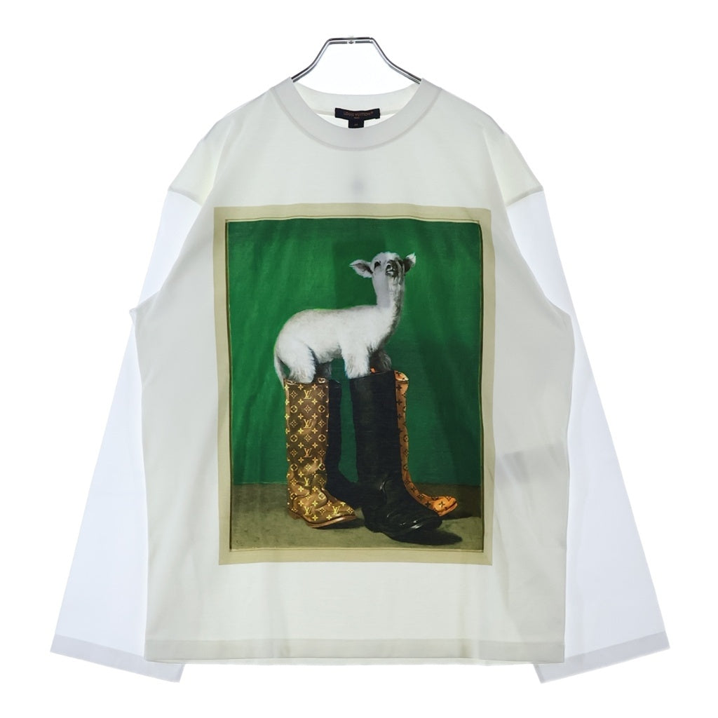 LOUIS VUITTON(ルイヴィトン) 26AW ×Nazar Long-Sleeved Top ナザール ロングスリーブトップ ヤギ プリント長袖Tシャツ レディース ホワイト 1AKXM6