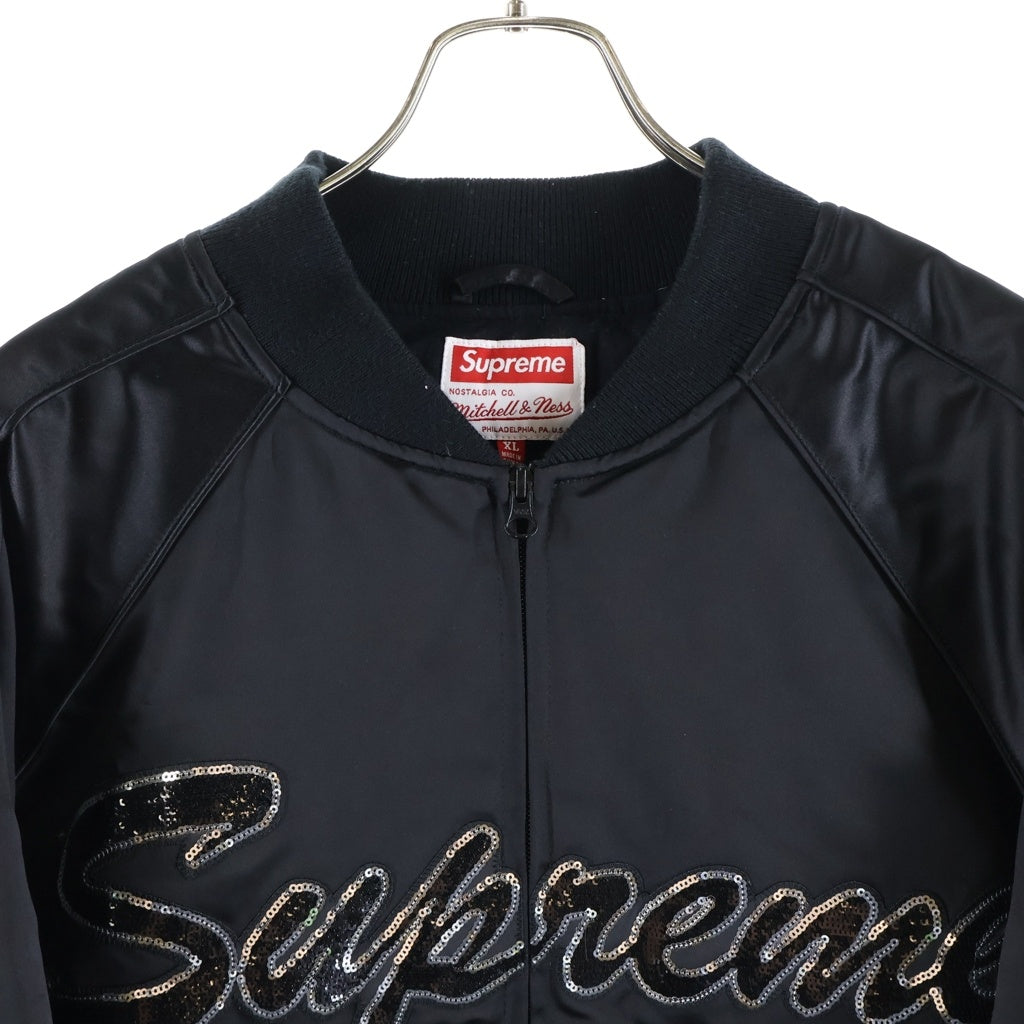 SUPREME(シュプリーム) 21AW ×Mitchell & Ness Sequin Logo Varsity Jacket ミッチェルアンドネス スパンコールロゴバーシティージャケット ブラック