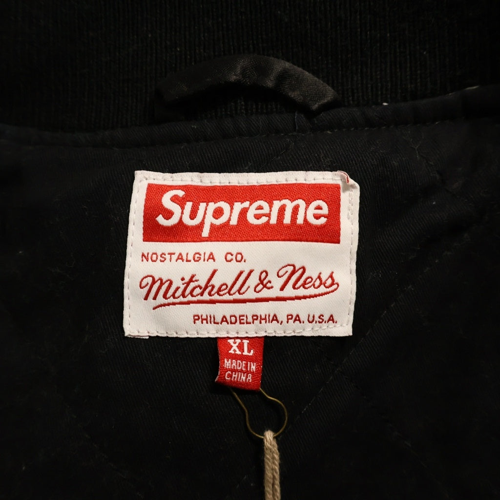 SUPREME(シュプリーム) 21AW ×Mitchell & Ness Sequin Logo Varsity Jacket ミッチェルアンドネス スパンコールロゴバーシティージャケット ブラック