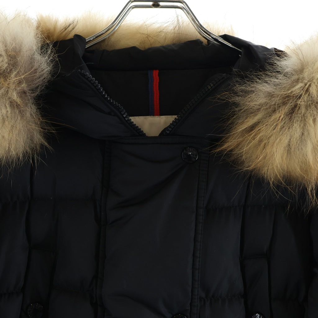 MONCLER(モンクレール) 17AW KHLOE クロエ ファーフーデッド ベルト付き ロングダウンコート ジャケット ブラック レディース C20934988425
