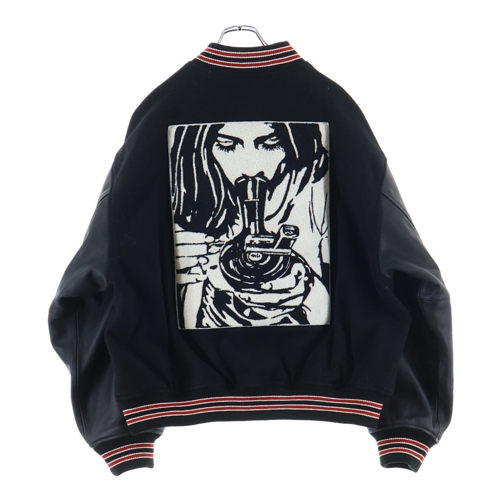 SUPREME(シュプリーム) 24AW ×HYSTERIC GLAMOUR Varsity Jacket ヒステリックグラマー 袖レザー/パッチロゴ ヴァーシティージャケット ブラック
