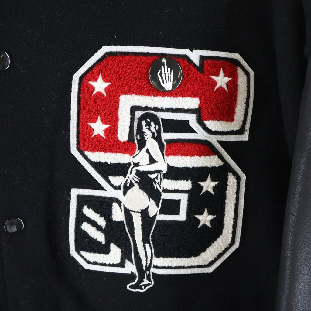 SUPREME(シュプリーム) 24AW ×HYSTERIC GLAMOUR Varsity Jacket ヒステリックグラマー 袖レザー/パッチロゴ ヴァーシティージャケット ブラック