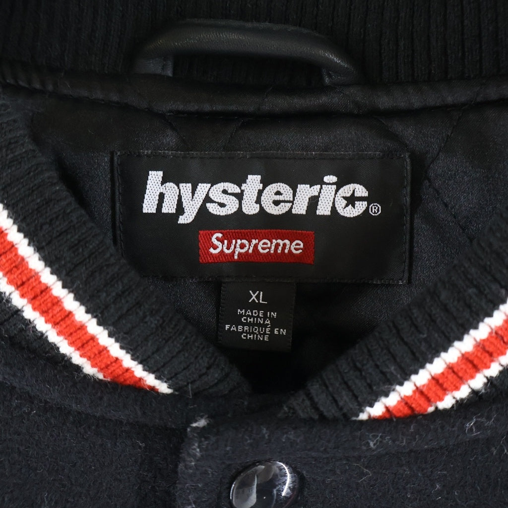 SUPREME(シュプリーム) 24AW ×HYSTERIC GLAMOUR Varsity Jacket ヒステリックグラマー 袖レザー/パッチロゴ ヴァーシティージャケット ブラック