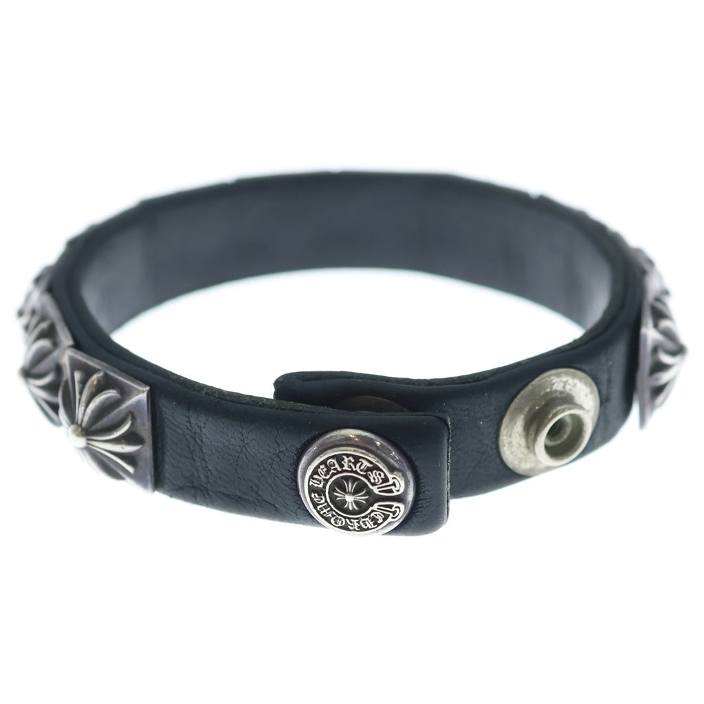 CHROME HEARTS(クロムハーツ) ZERO STUD SNGL ROW ゼロ ピラミッド スタッズ シングル レザー ブレスレット シルバー/ブラック
