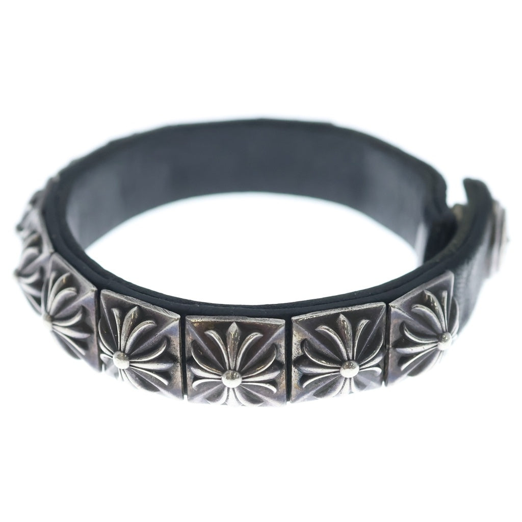 CHROME HEARTS(クロムハーツ) ZERO STUD SNGL ROW ゼロ ピラミッド スタッズ シングル レザー ブレスレット シルバー/ブラック