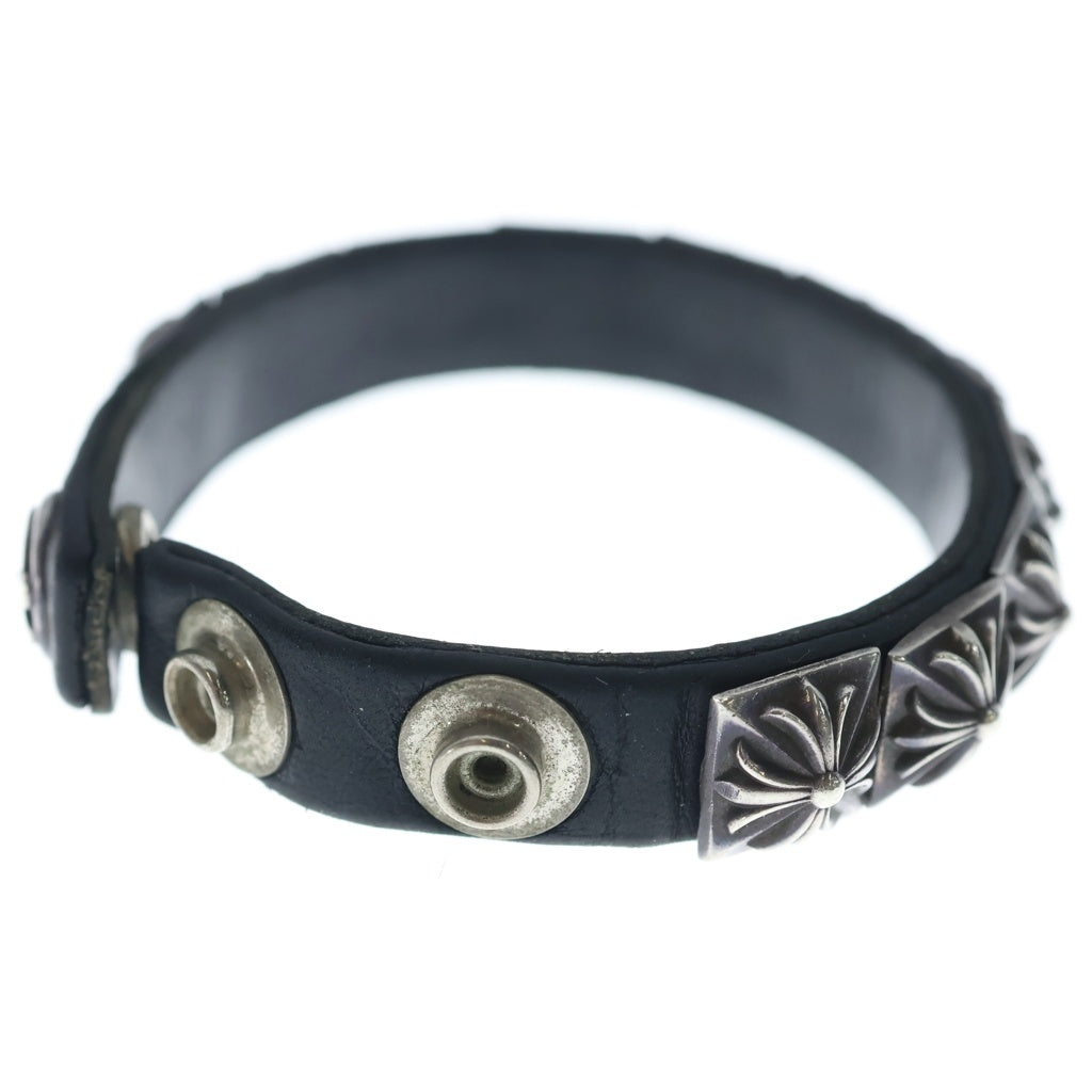 CHROME HEARTS(クロムハーツ) ZERO STUD SNGL ROW ゼロ ピラミッド スタッズ シングル レザー ブレスレット シルバー/ブラック