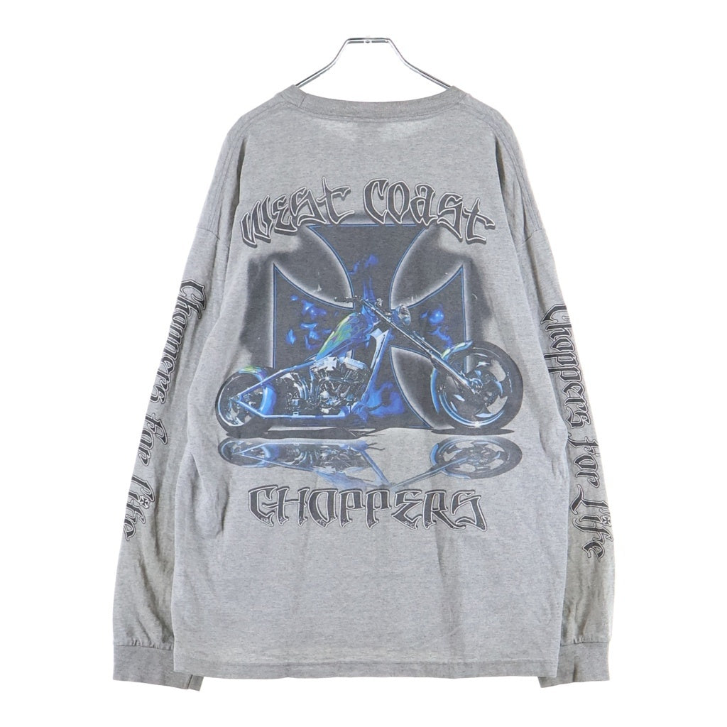 VINTAGE(ヴィンテージ) 00s West Coast Choppers ウエストコーストチョッパーズ アイアンクロス バイク 両面プリント 長袖Tシャツ カットソー グレー