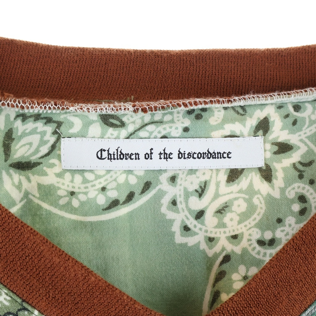 Children of the discordance(チルドレンオブザディスコーダンス) VINTAGE BANDANA PATCHWORK PULLOVER LS ヴィンテージ バンダナパッチワーク Vネックプルオーバー長袖シャツ グリーン COTDSH-123