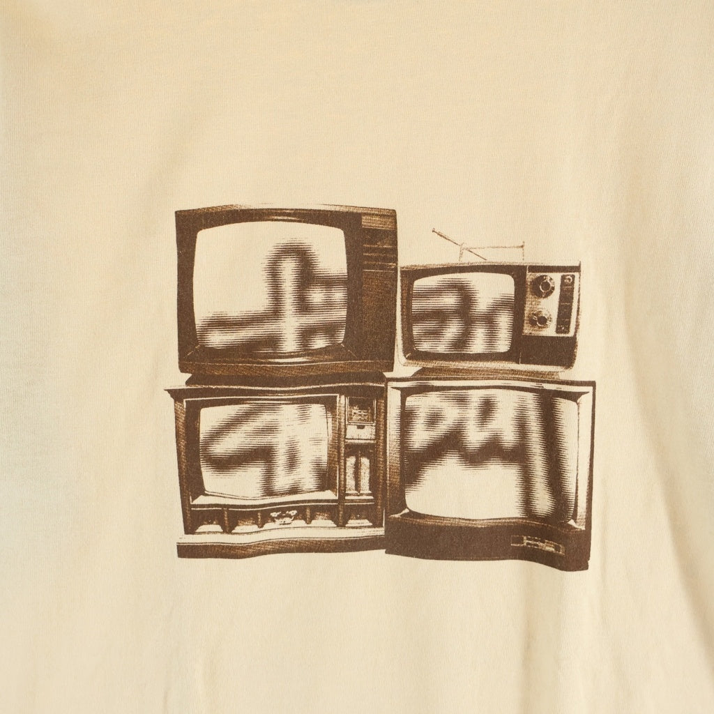 STUSSY(ステューシー) 00S OLD デッドストック Television 紺タグ グラフィックプリント クルーネック 半袖Tシャツ カットソー ベージュ