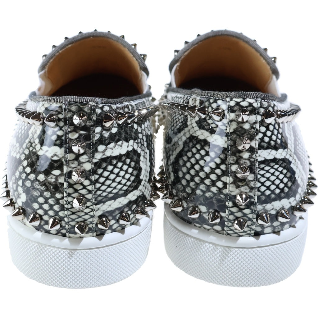 CHRISTIAN LOUBOUTIN(クリスチャンルブタン) Pik Boat ピックボート パイソンプリント スパイクスタッズ パテントレザー ローカットスニーカー スリッポン ホワイト レディース
