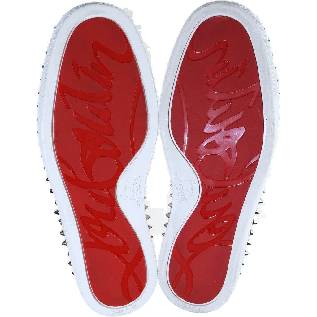CHRISTIAN LOUBOUTIN(クリスチャンルブタン) Pik Boat ピックボート パイソンプリント スパイクスタッズ パテントレザー ローカットスニーカー スリッポン ホワイト レディース