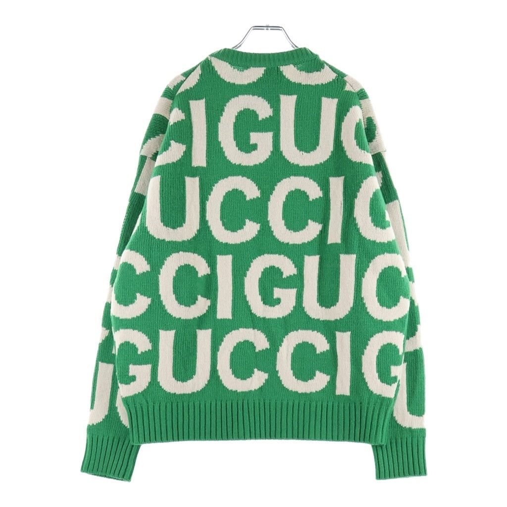 GUCCI(グッチ) umbo Logo Intarsia Crewneck ジャンボロゴインタルシアクルーネック ウールニットセーター グリーン 763672 XKDLV