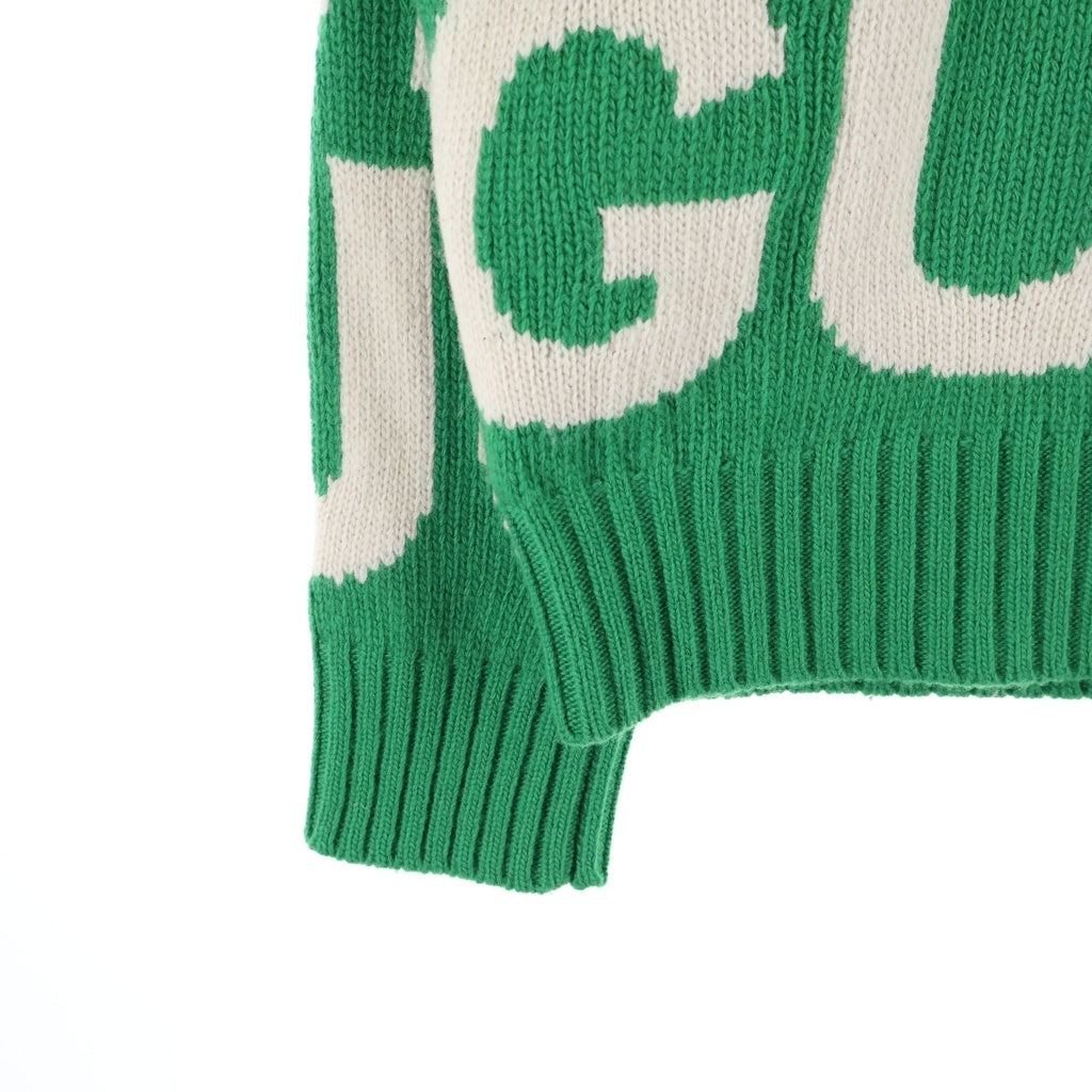 GUCCI(グッチ) umbo Logo Intarsia Crewneck ジャンボロゴインタルシアクルーネック ウールニットセーター グリーン 763672 XKDLV