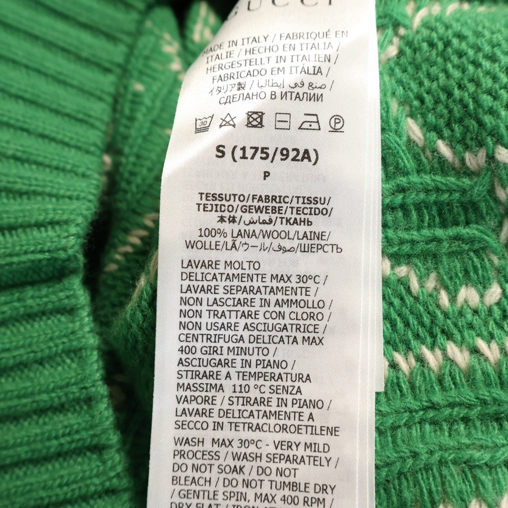 GUCCI(グッチ) umbo Logo Intarsia Crewneck ジャンボロゴインタルシアクルーネック ウールニットセーター グリーン 763672 XKDLV