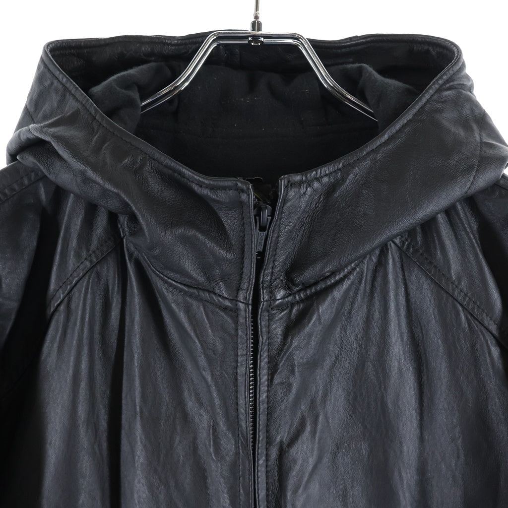HYSTERIC GLAMOUR(ヒステリックグラマー) ジップアップ フーディー レザー シャケット ブラック 4LB-1962
