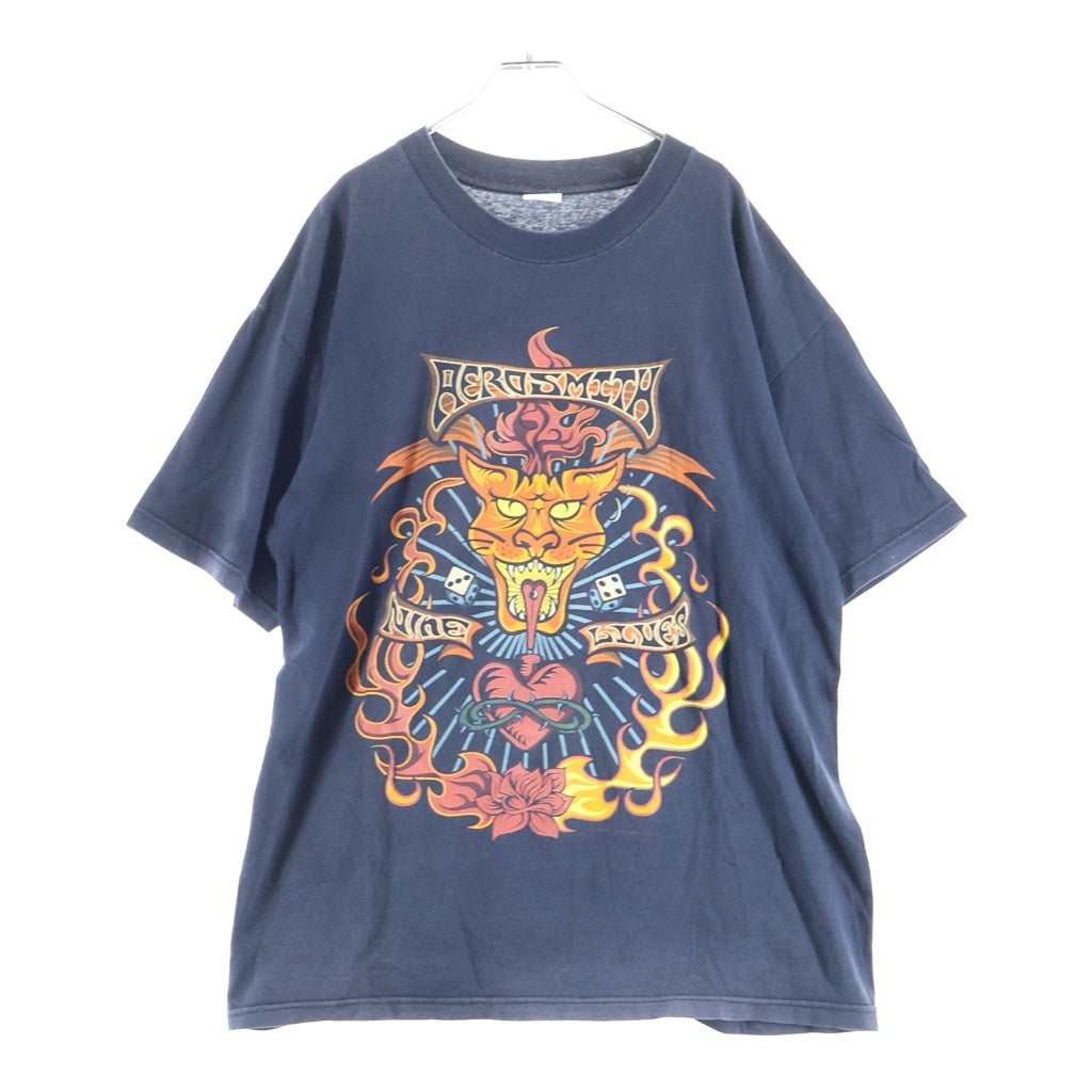 VINTAGE(ヴィンテージ) 90S AEROSMITH NINE LIVIS フロントプリント 半袖Tシャツカットソー ブラック