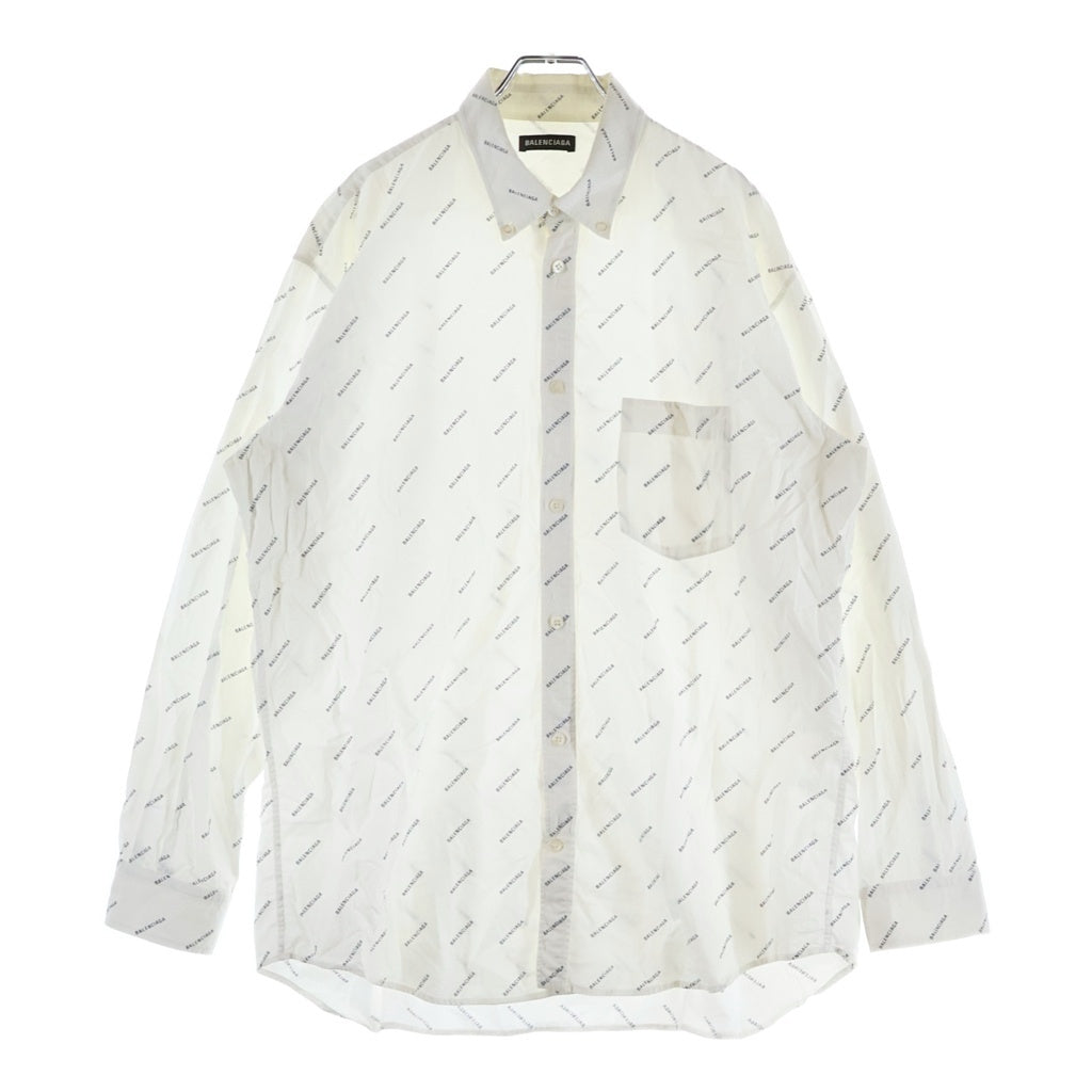 BALENCIAGA(バレンシアガ) オールオーバー ロゴボタンダウン 長袖シャツ ホワイト 534333 TBL96
