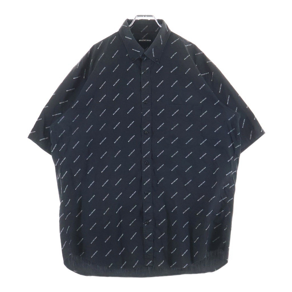 BALENCIAGA(バレンシアガ) 19SS オールオーバーロゴボタンダウン半袖シャツ ブラック 534332 TBL96