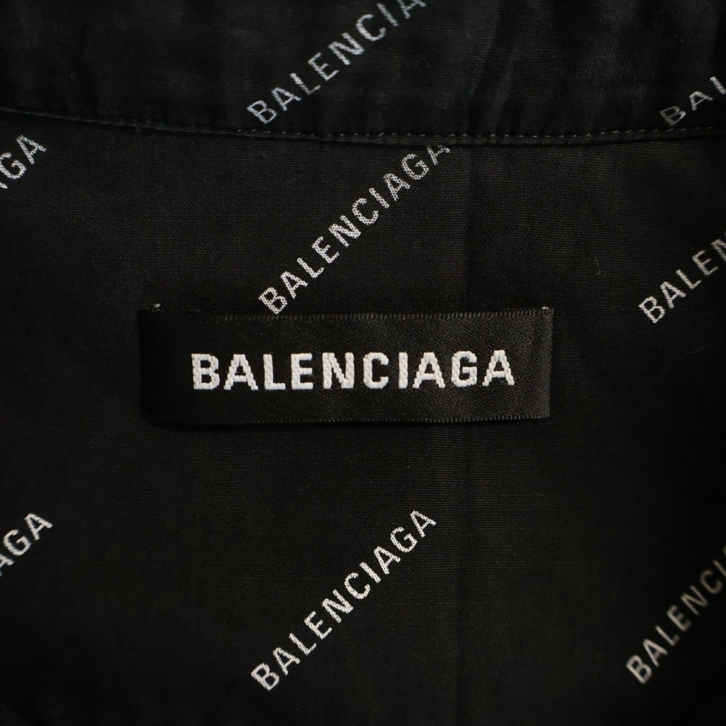 BALENCIAGA(バレンシアガ) 19SS オールオーバーロゴボタンダウン半袖シャツ ブラック 534332 TBL96