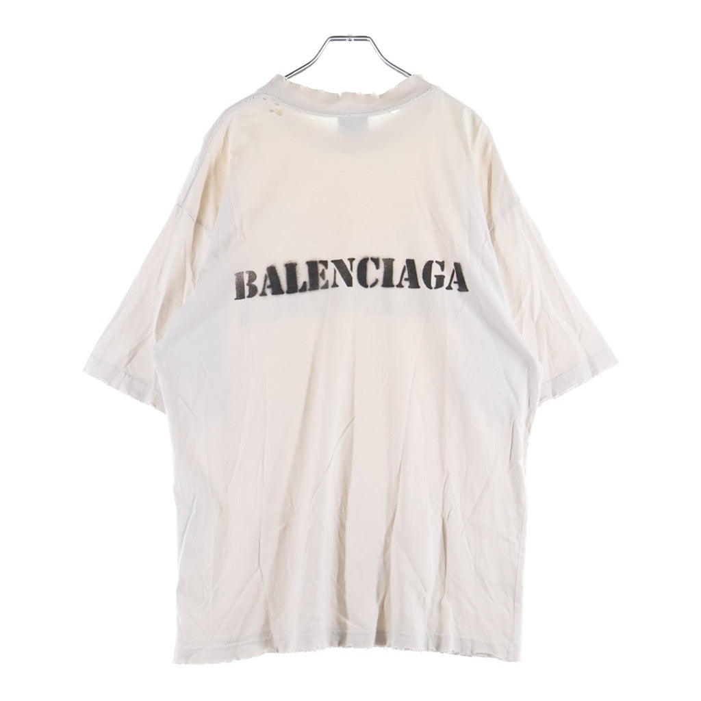 BALENCIAGA(バレンシアガ) 24SS STENCIL TYPE TQVA3 ステンシルタイプ ダメージ加工半袖Tシャツ ホワイト 764235