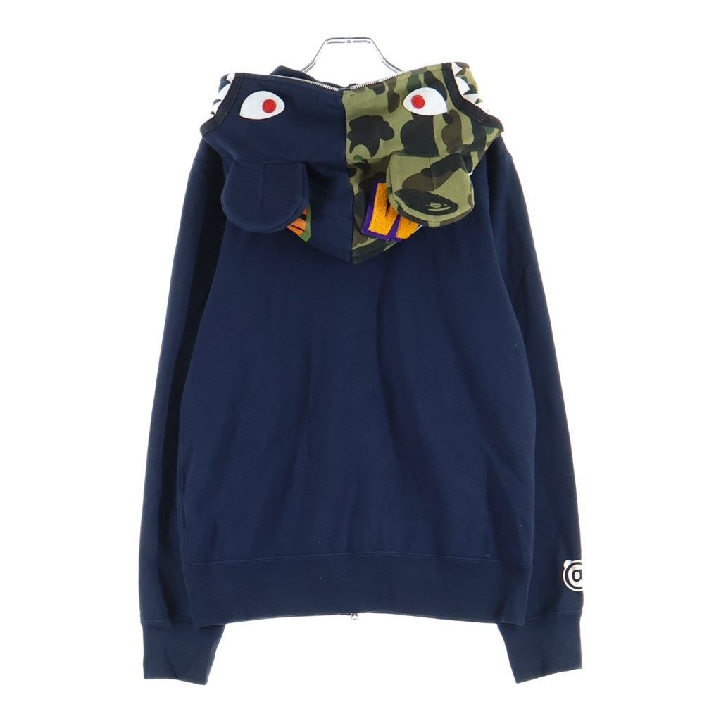 A BATHING APE(アベイシングエイプ) ×B＠REHOODIE 1st CAMO SHARK BE@R FULL ZIP HOODIE ベアブリック 1stカモ シャーク ベア フルジップフーディー ジップアップパーカー ネイビー 001ZPD231908X
