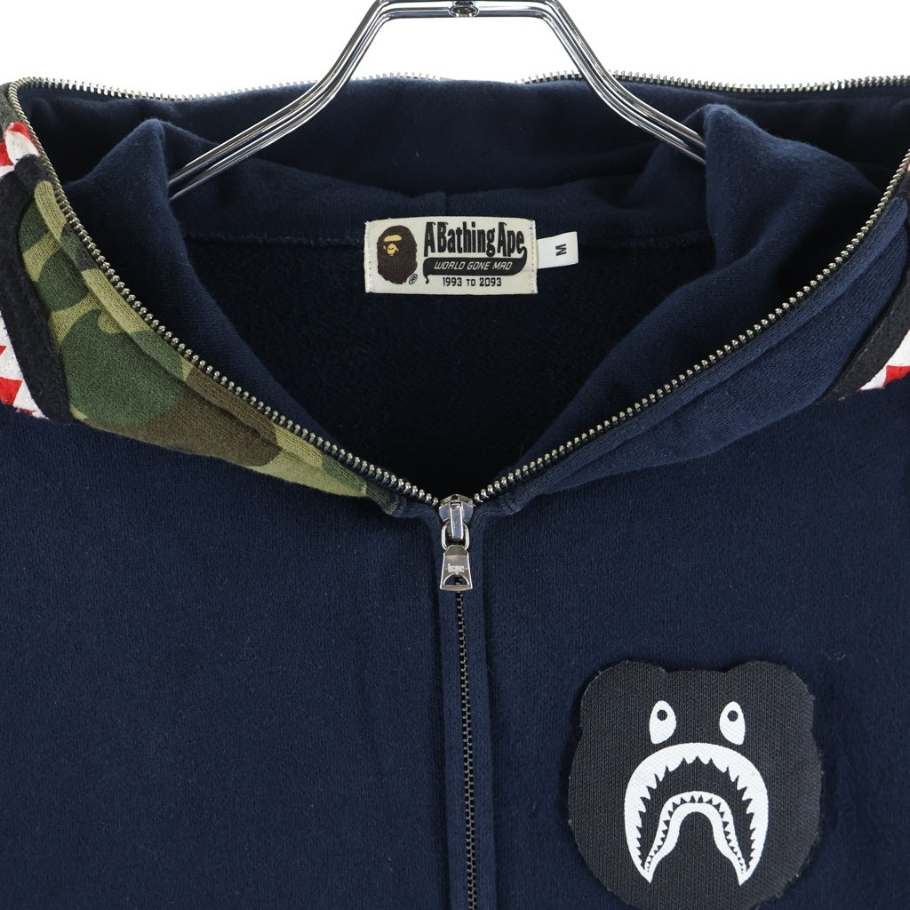 A BATHING APE(アベイシングエイプ) ×B＠REHOODIE 1st CAMO SHARK BE@R FULL ZIP HOODIE ベアブリック 1stカモ シャーク ベア フルジップフーディー ジップアップパーカー ネイビー 001ZPD231908X