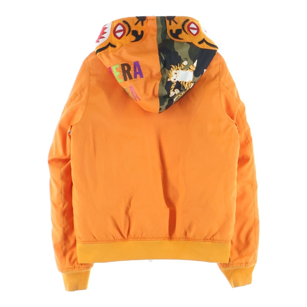 A BATHING APE(アベイシングエイプ) TIGER FULL ZIP HOODIE DOWN JACKET タイガー フルジップフーディー ダウンジャケット レディース オレンジ