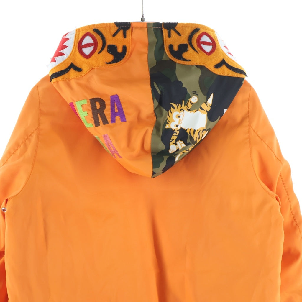 A BATHING APE(アベイシングエイプ) TIGER FULL ZIP HOODIE DOWN JACKET タイガー フルジップフーディー ダウンジャケット レディース オレンジ